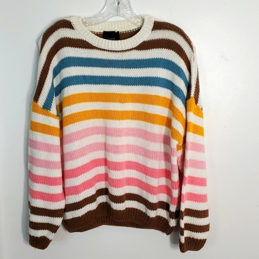 Lumiere Colorful Striped Crew Neck Sweater